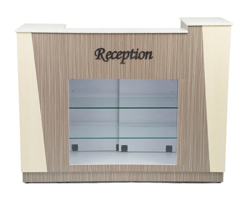 Nail Station Salon Reception Desk Sand Cream Wood