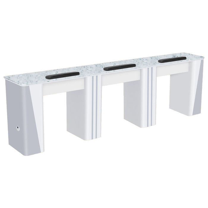 Cowboy Triple Manicure Nail Table Marble Countertop White and Grey