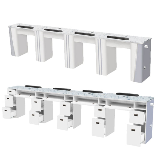 4 IN A ROW Manicure Nail Table Marble Countertop White and Grey