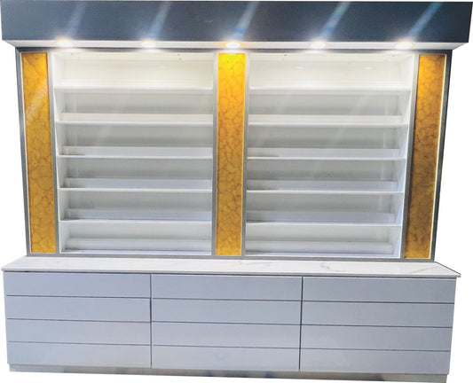 NS01 NOVA Luxury Pure Snow White & Gold Polish & Powder Cabinet