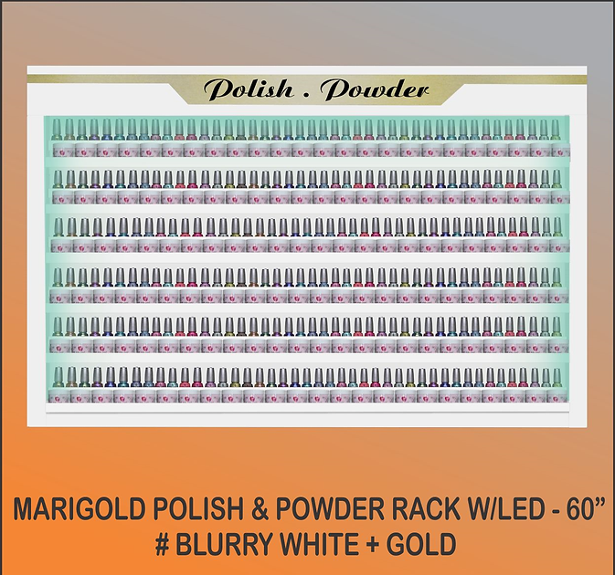 White & Gold Polish and Powder Rack 60 inches with LED