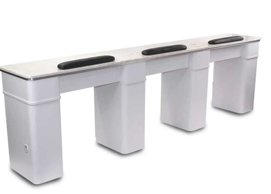 Cowboy Triple Manicure Nail Table Marble Countertop White and Grey