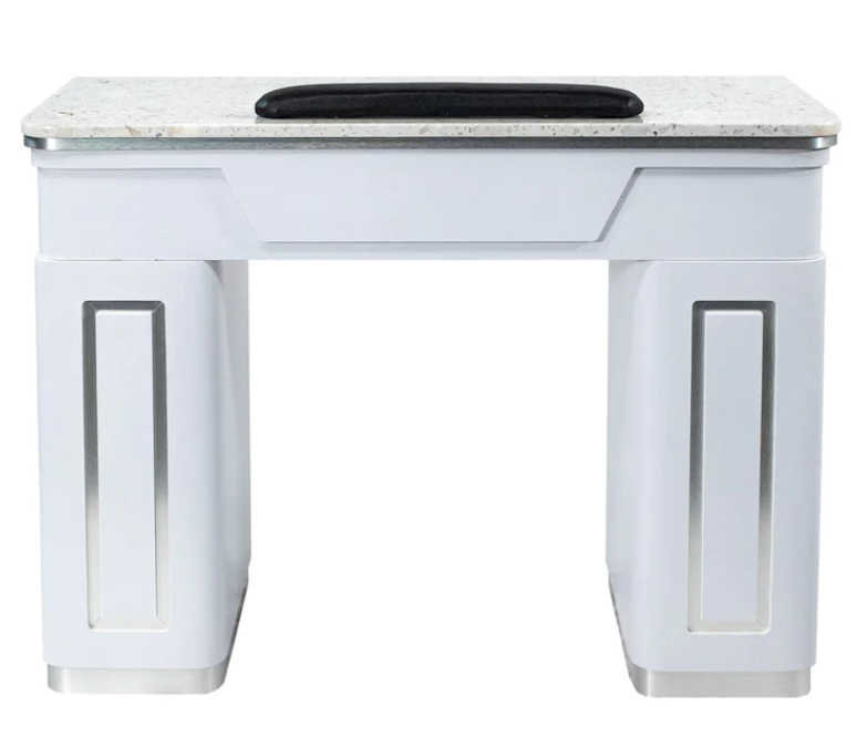 Cowboy Manicure Nail Table With Vent Machine Marble Countertop White and Grey