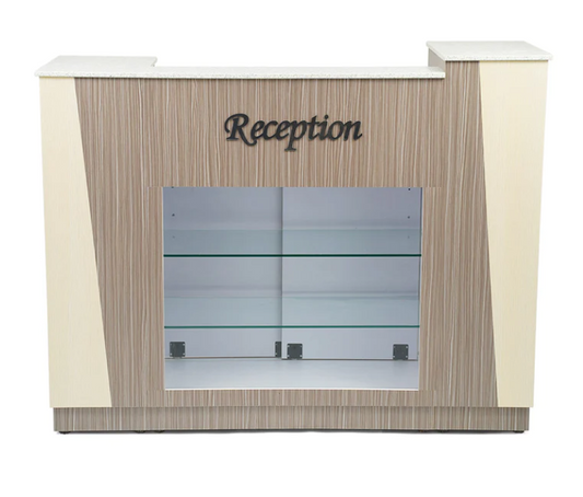 Nail Station Salon Reception Desk Sand Cream Wood