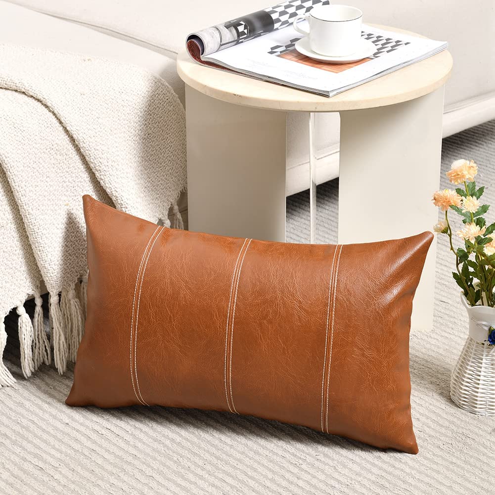 Faux Leather Decorative Throw Pillow Covers 12x20 Inch