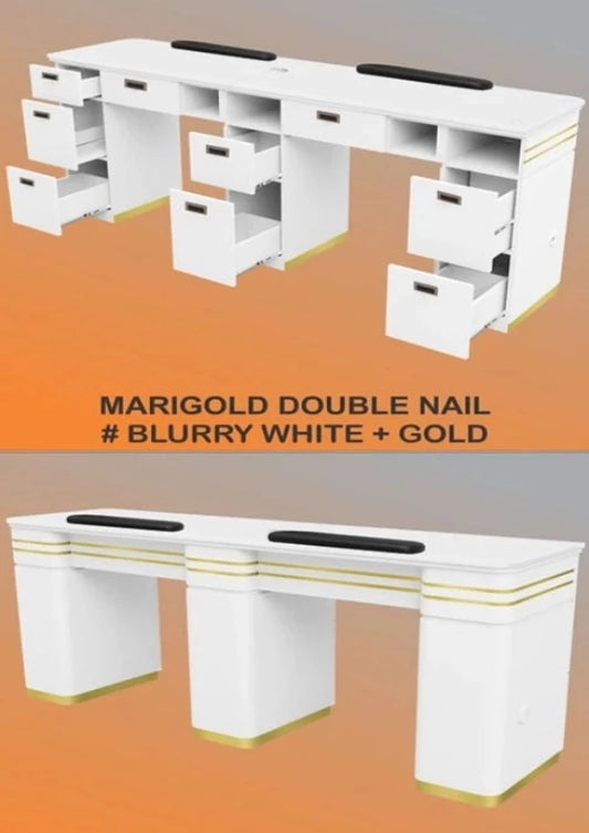 White and Gold Double Manicure Nail Table Marble Countertop